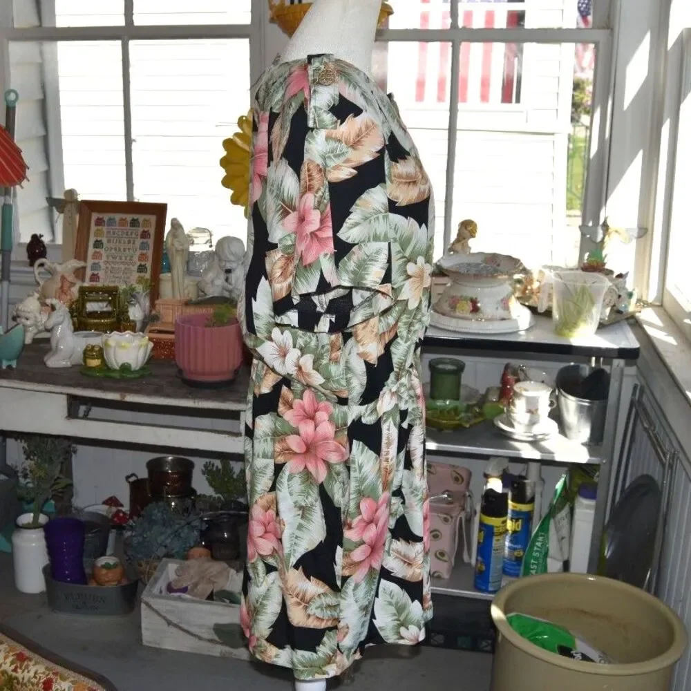 Vintage 90s Jessica Howard Tropical Rayon Dress XL 16 Hawaiian Floral USA